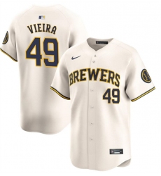 Men Milwaukee Brewers 49 Thyago Vieira Cream Home Limited Stitched Baseball Jersey
