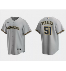 Men Milwaukee Brewers 51 Freddy Peralta Grey Cool Base Stitched Jersey