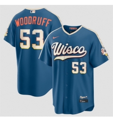 Men Milwaukee Brewers  53 Brandon Woodruff Mineral Blue 2026 City Connect Stadium Stitched Baseball Jersey