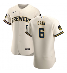 Men Milwaukee Brewers 6 Lorenzo Cain Men Nike Cream Home 2020 Flex Base Player MLB Jersey