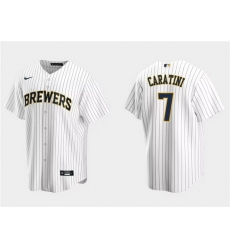 Men Milwaukee Brewers 7 Victor Caratini White Cool Base Stitched Jersey