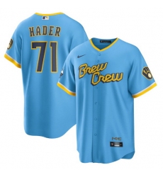 Men Milwaukee Brewers 71 Josh Hader 2022 Powder Blue City Connect Cool Base Stitched Jersey