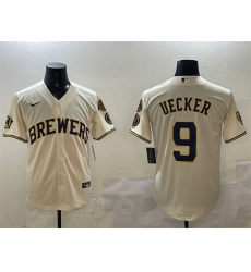 Men Milwaukee Brewers 9 Bob Uecker Cream With Home Patch Stitched Baseball Jersey