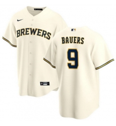 Men Milwaukee Brewers 9 Jake Bauers Cream Cool Base Stitched Jersey