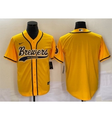 Men Milwaukee Brewers Blank Yellow Cool Base Stitched Jersey