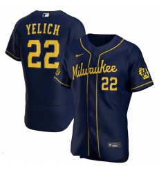 Men Milwaukee Brewers Christian Yelich Men Nike Navy Alternate 2020 Flex Base Player MLB Jersey
