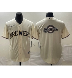 Men Milwaukee Brewers Cream Team Big Logo Cool Base Stitched Jersey