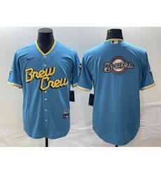 Men Milwaukee Brewers Powder Blue Team Big Logo City Connect Cool Base Stitched Jersey