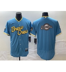 Men Milwaukee Brewers Powder Blue Team Big Logo City Connect Flex Base Stitched Jersey