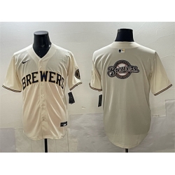 Men Milwaukee Brewers Team Big Logo Cream Home Limited Stitched Jersey