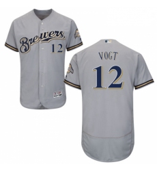 Mens Majestic Milwaukee Brewers 12 Stephen Vogt Grey Flexbase Authentic Collection MLB Jersey