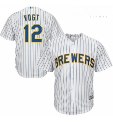 Mens Majestic Milwaukee Brewers 12 Stephen Vogt Replica White Alternate Cool Base MLB Jersey 