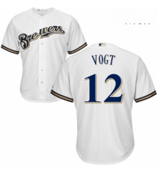Mens Majestic Milwaukee Brewers 12 Stephen Vogt Replica White Home Cool Base MLB Jersey 