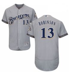 Mens Majestic Milwaukee Brewers 13 Glenn Robinson Grey Flexbase Authentic Collection MLB Jersey