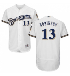 Mens Majestic Milwaukee Brewers 13 Glenn Robinson White Flexbase Authentic Collection MLB Jersey