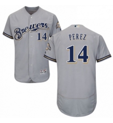 Mens Majestic Milwaukee Brewers 14 Hernan Perez Grey Road Flex Base Authentic Collection MLB Jersey