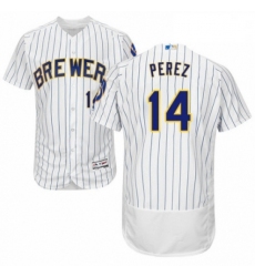 Mens Majestic Milwaukee Brewers 14 Hernan Perez White Home Flex Base Authentic Collection MLB Jersey
