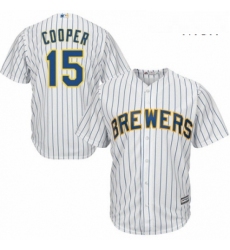 Mens Majestic Milwaukee Brewers 15 Cecil Cooper Replica White Home Cool Base MLB Jersey 