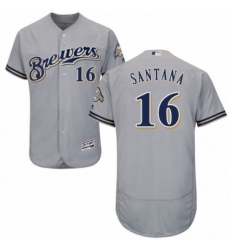 Mens Majestic Milwaukee Brewers 16 Domingo Santana Grey Road Flex Base Authentic Collection MLB Jersey