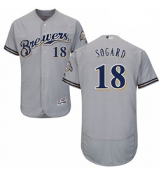 Mens Majestic Milwaukee Brewers 18 Eric Sogard Grey Road Flex Base Authentic Collection MLB Jersey