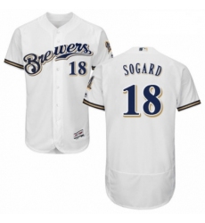Mens Majestic Milwaukee Brewers 18 Eric Sogard Navy Blue Alternate Flex Base Authentic Collection MLB Jersey
