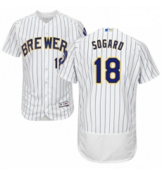 Mens Majestic Milwaukee Brewers 18 Eric Sogard White Home Flex Base Authentic Collection MLB Jersey