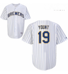 Mens Majestic Milwaukee Brewers 19 Robin Yount Replica White blue strip MLB Jersey