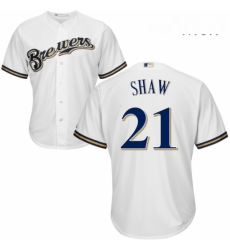 Mens Majestic Milwaukee Brewers 21 Travis Shaw Replica White Home Cool Base MLB Jersey