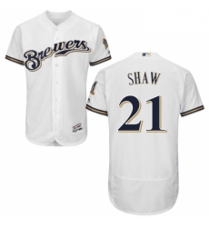Mens Majestic Milwaukee Brewers 21 Travis Shaw White Flexbase Authentic Collection MLB Jersey