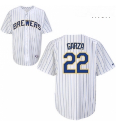 Mens Majestic Milwaukee Brewers 22 Matt Garza Replica WhiteBlue Strip MLB Jersey