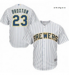 Mens Majestic Milwaukee Brewers 23 Keon Broxton Replica White Home Cool Base MLB Jersey 
