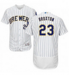 Mens Majestic Milwaukee Brewers 23 Keon Broxton White Home Flex Base Authentic Collection MLB Jersey