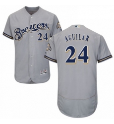 Mens Majestic Milwaukee Brewers 24 Jesus Aguilar Grey Road Flex Base Authentic Collection MLB Jersey