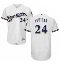 Mens Majestic Milwaukee Brewers 24 Jesus Aguilar White Alternate Flex Base Authentic Collection MLB Jersey 