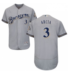 Mens Majestic Milwaukee Brewers 3 Orlando Arcia Grey Flexbase Authentic Collection MLB Jersey