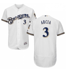 Mens Majestic Milwaukee Brewers 3 Orlando Arcia White Flexbase Authentic Collection MLB Jersey