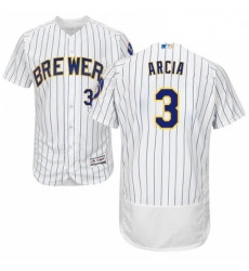 Mens Majestic Milwaukee Brewers 3 Orlando Arcia WhiteRoyal Flexbase Authentic Collection MLB Jersey