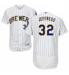 Mens Majestic Milwaukee Brewers 32 Jeremy Jeffress White Home Flex Base Authentic Collection MLB Jersey