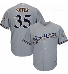 Mens Majestic Milwaukee Brewers 35 Brent Suter Replica Grey Road Cool Base MLB Jersey 