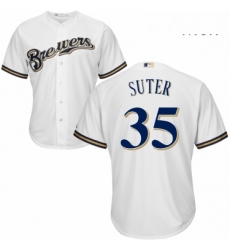Mens Majestic Milwaukee Brewers 35 Brent Suter Replica Navy Blue Alternate Cool Base MLB Jersey 