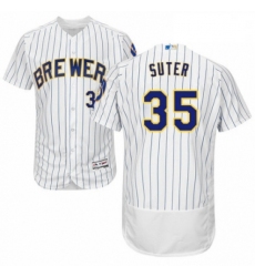 Mens Majestic Milwaukee Brewers 35 Brent Suter White Home Flex Base Authentic Collection MLB Jersey