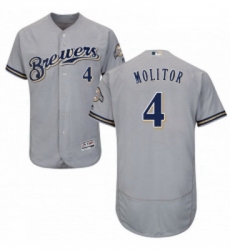 Mens Majestic Milwaukee Brewers 4 Paul Molitor Grey Road Flex Base Authentic Collection MLB Jersey