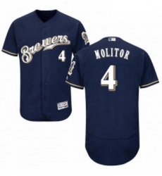 Mens Majestic Milwaukee Brewers 4 Paul Molitor Navy Blue Alternate Flex Base Authentic Collection MLB Jersey