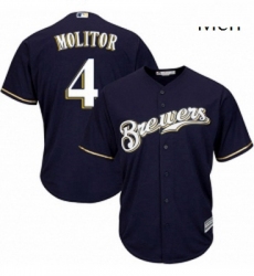 Mens Majestic Milwaukee Brewers 4 Paul Molitor Replica Navy Blue Alternate Cool Base MLB Jersey