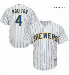 Mens Majestic Milwaukee Brewers 4 Paul Molitor Replica White Alternate Cool Base MLB Jersey