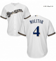 Mens Majestic Milwaukee Brewers 4 Paul Molitor Replica White Home Cool Base MLB Jersey