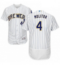 Mens Majestic Milwaukee Brewers 4 Paul Molitor White Home Flex Base Authentic Collection MLB Jersey