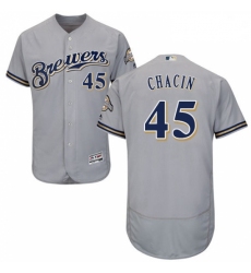 Mens Majestic Milwaukee Brewers 45 Jhoulys Chacin Grey Road Flex Base Authentic Collection MLB Jersey