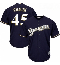 Mens Majestic Milwaukee Brewers 45 Jhoulys Chacin Replica Navy Blue Alternate Cool Base MLB Jersey 