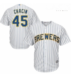 Mens Majestic Milwaukee Brewers 45 Jhoulys Chacin Replica White Alternate Cool Base MLB Jersey 